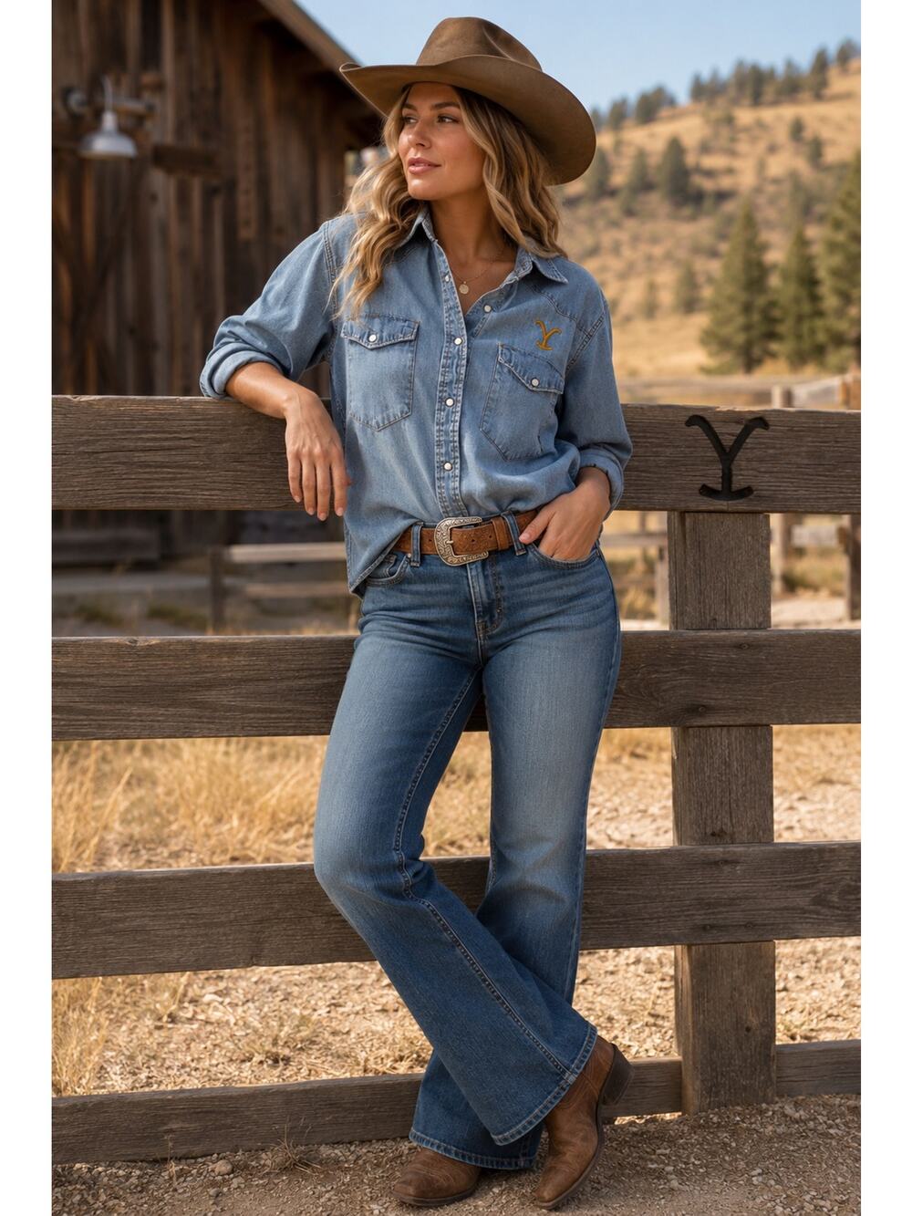 Yellowstone Dutton Ranch Denim Western Shirt Small